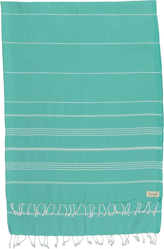 Bersuse Towels Anatolia XL Beach Blanket Throw Blanket Turkish Towel 100% Cotton Extra-Large Quick-Dry Lightweight Premium Peshtemal Towel - 61x82 Inches, Mint Green