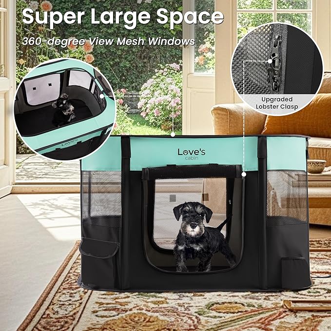 Love's cabin Pet Puppy Dog Playpen, Small Dog Tent Crates Cage Indoor/Outdoor, Portable Exercise Playpen for Dog and Cat, Foldable Pop Up Dog Kennel Playpen with Carring Case (S, Green)