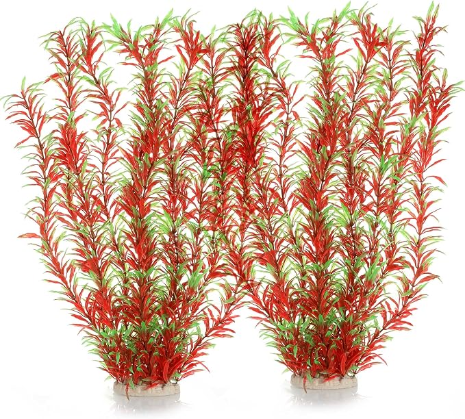 JIHAQUA Aquarium Decor Plastic Plants Extra Large 21 Inch Artificial Plants | Tall Fish Tank Decorations (Wine 2pcs)