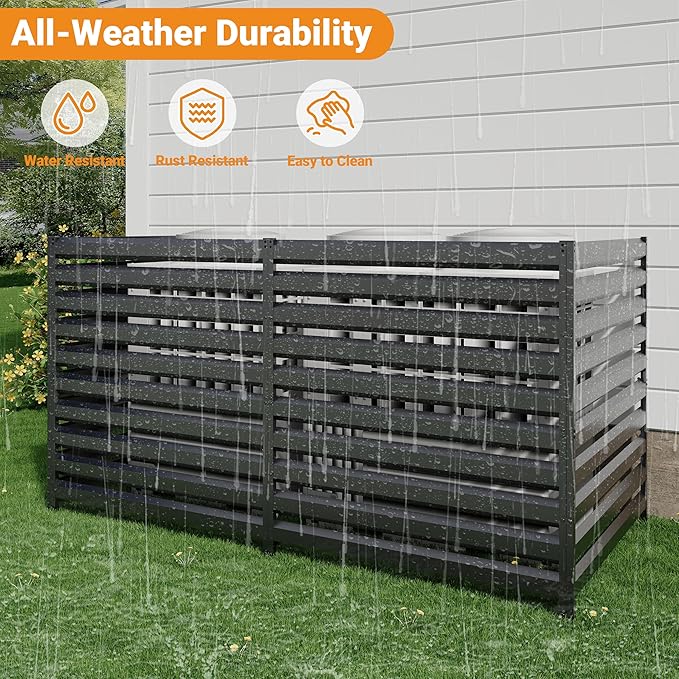 CJF Outdoor Privacy Screens, 42" H x 38" W Metal Air Conditioner Fence Panels, Pool Equipment Enclosure, Trash Can Screens Fence Kit for Outside Backyard Patio(Black/1-Panel)