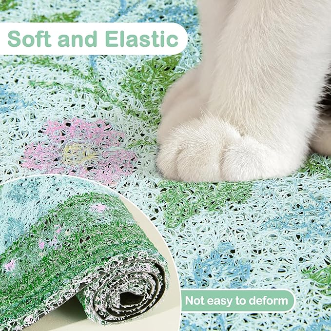 Glittme Cat Litter Mat with Non-Slip Bottom Litter Box Mat 24"X15" Litter Trapping Mat Easy to Clean Washable Cat Food Mat for Kitty,S