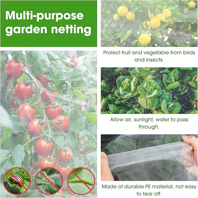 Unves 10'x20' Garden Netting, Bird Netting Mosquito Mesh for Vegetable Fruits Plant Garden Protections, Plant Covers Bug Insect Net Pest Barrier Protect Garden Plant from Birds Bugs