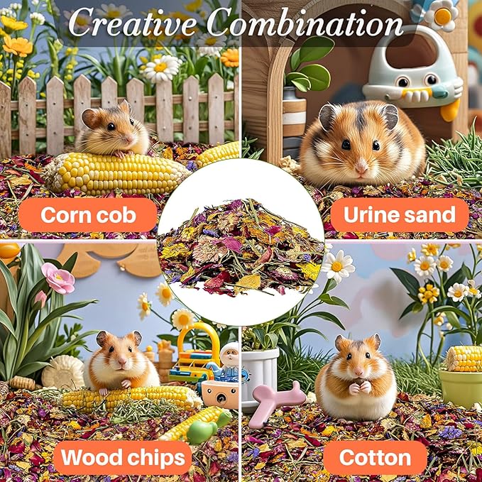 RAINFLOW 150G Hamster Bedding - Hamster Flowers & Herbs Hamster Bedding Dwarf Hamster Bedding Gerbil Bedding Robo Hamster Bedding Katy Hamster Bedding Hamster Habitat Decor Hamster Forage