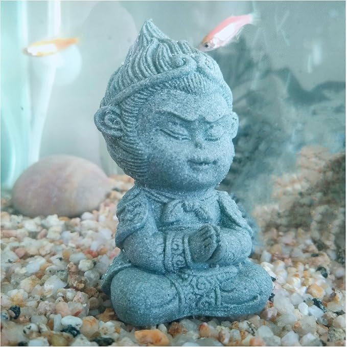 Meditating Buddha Statue Buddha Aquarium Decorations Betta Fish Tank Sandstone Accessories for Indoor Fish Tank Aquarium Decor (M2)