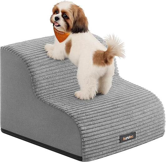 Feandrea 2-Step Dog Stairs, Dog Steps for Bed, Sofa, Waterproof Pet Stairs with Anti-Slip Designs, Gentle Slope, Removable Washable Cover, Handle, Dove Gray UPPS002G01