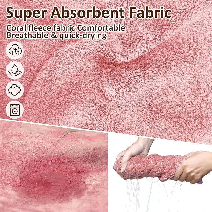 Soft Dog Bathrobe Fast Drying Dog Coat, Super Absorbent Dog Towels for After Bath, Microfiber Pet Robe Adjustable Collar & Belly Warm Keeping Dogs Coat for Pet Dogs & Cats (Pink, Large)