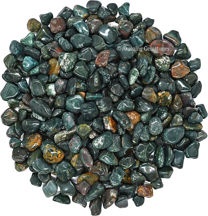 Amazing Gemstone Bloodstone Crystal Chips Aquarium Gravel Rocks - 1000+ Carat Bloodstone Chips Bulk Fish Tank Gravel, Small Tumbled Stone Chips and Tiny Crystals for Decoration (AAA Grade Gemstones)