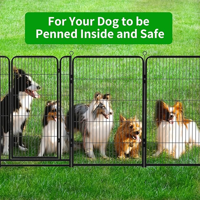 Kfvigoho Dog Playpen Outdoor Extra Wide 16 Piece Panels Heavy Duty Dog Fence 47" Height Anti-Rust with Doors Portable for RV Camping Yard, Total 42FT, 140 Sq.ft, Snowy Black