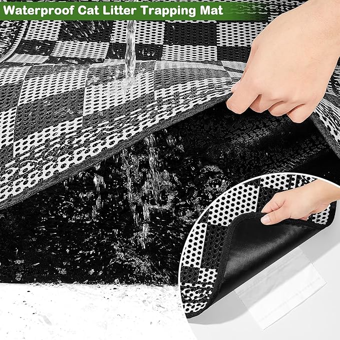 Bienbee Cat Litter Mat, 30"x24" Litter Mat Double Layer Litter Trapping Mat, Reduces Tracking and Keeps Floors Clean,Checkerboard L