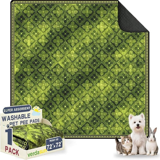 Washable Pee Pads for Dogs, Reusable Puppy Potty Training Pads, Ultra-Absorbent Thick Waterproof Leak-Proof Non-Slip Pads & Mat for Crate, Playpen, Floor, Whelping & Housebreaking , 1 Pack 72"x72"