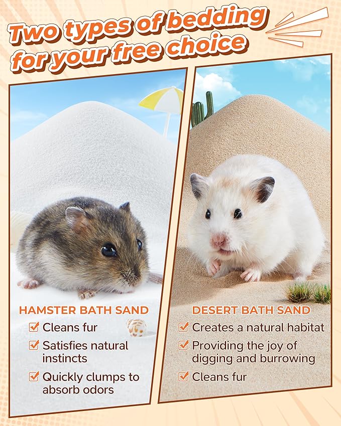 Hamster Bath Sand, 35oz Natural Desert Sand | Dust-Reduced Potty Litter Sand forHamster Gerbil Syrian Mice and Other Small Animals (Brown)