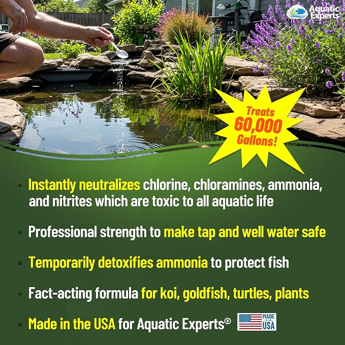 PondFirst Pond Water Conditioner - Concentrated Instant Dechlorinator for Fish Ponds, Makes Water Safe for Koi and Goldfish, Made in The USA, Aquatic Experts (Powder - 250 Grams)