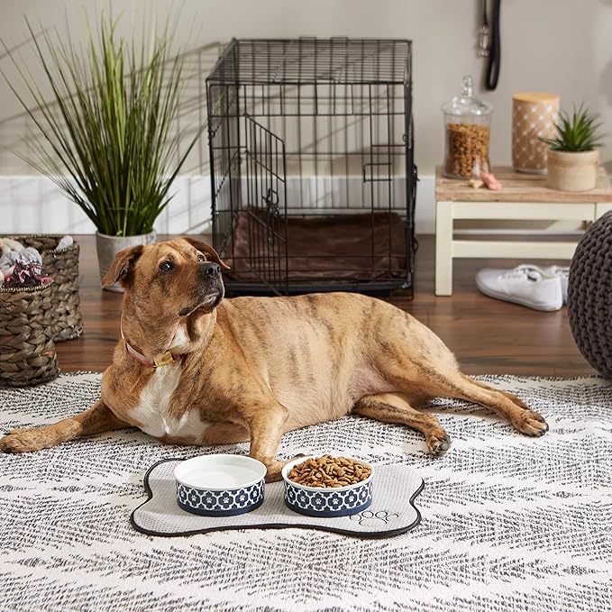 Bone Dry Lattice Collection Pet Bowl & Canister, Medium Set, 6x2 inches, Nautical Blue, 2 Piece