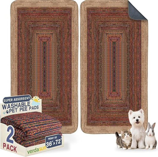 Washable Pee Pads for Dogs, Reusable Puppy Potty Training Pads, Ultra-Absorbent Thick Waterproof Leak-Proof Non-Slip Pads & Mat for Crate, Playpen, Floor, Whelping & Housebreaking , 2 Pack 36"x72"