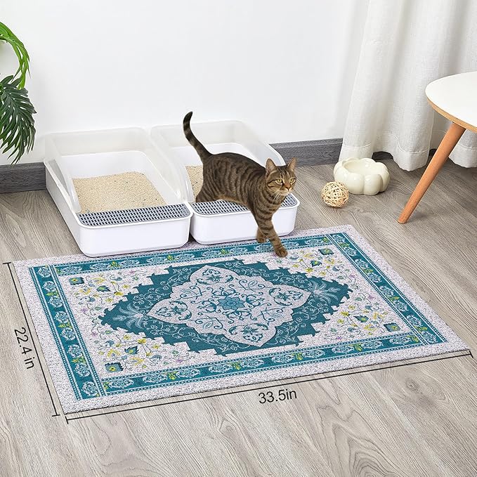 Glittme Cat Litter Mat with Non-Slip Bottom Litter Box Mat 33"X22" Litter Trapping Mat Easy to Clean Washable Cat Food Mat for Kitty,L