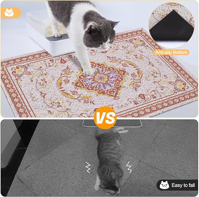 Glittme Cat Litter Mat with Non-Slip Bottom Litter Box Mat 24"X15" Litter Trapping Mat Easy to Clean Washable Cat Food Mat for Kitty,S