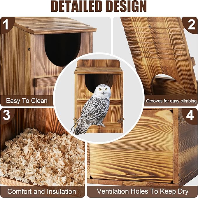 Owl House, Barn Owl Nesting Box with Bird Stand and Wood Shavings, Large Wooden Screech Nesting Box for Outside, Nest Box for Wild Birds, Barn, Screech, Eagle, 1 Set