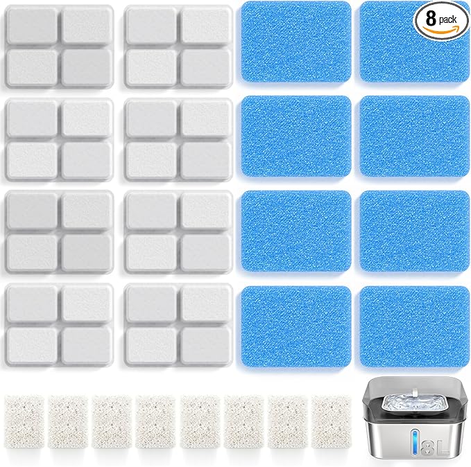 8 Pack Dog Water Fountain Filter Replacement Fit for Sharlovy W10 Pro, Pet Water Filter & Sponge Filter for Dog Water Bowl Dispenser, 4 Months Set Easy-Swap for Dogs and Cat Fountain