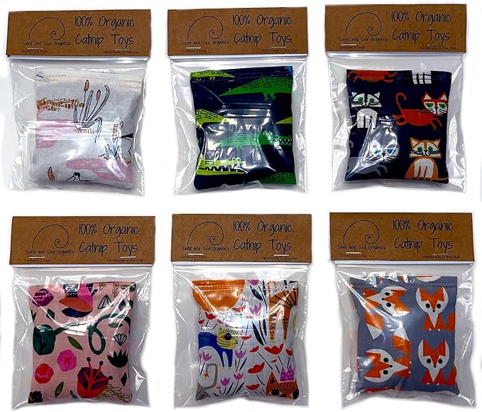 One Organic Catnip Toy from multiple designs, Made with GOTS Certified Organic Fabric, Organic Catnip, Organic Thread, Handmade in the USA