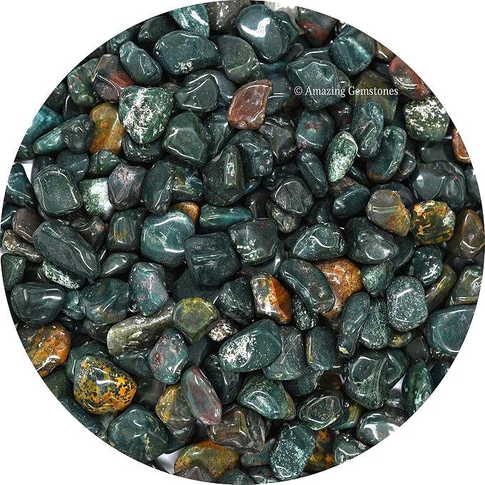 Amazing Gemstone Bloodstone Crystal Chips Aquarium Gravel Rocks - 1000+ Carat Bloodstone Chips Bulk Fish Tank Gravel, Small Tumbled Stone Chips and Tiny Crystals for Decoration (AAA Grade Gemstones)
