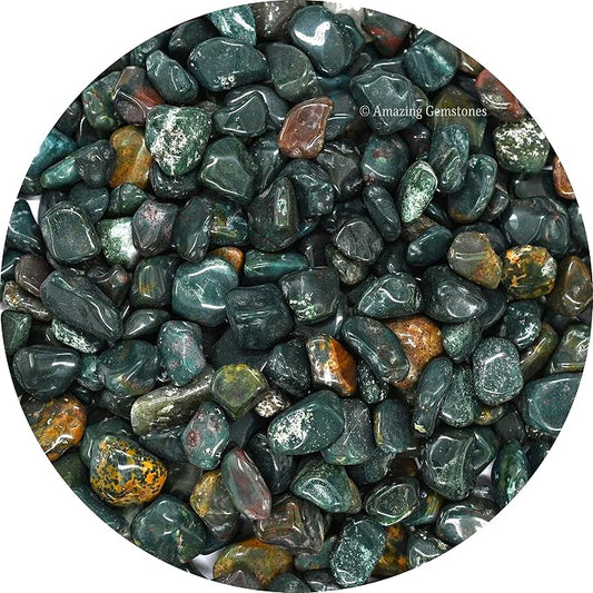 Amazing Gemstone Bloodstone Crystal Chips Aquarium Gravel Rocks - Bloodstone Chips Bulk Fish Tank Gravel, Small Tumbled Stone Chips and Tiny Crystals for Decoration (Natural AAA Grade Gemstones)