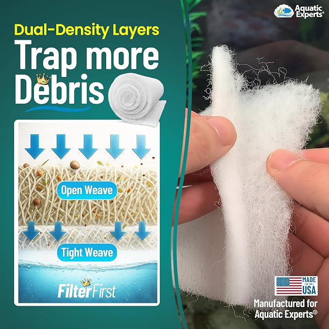 Aquatic Experts Aquarium Filter Floss for Fish Tank Filters - FilterFirst Aquarium Filter Pad - Media Roll for Crystal Clear Water, 3/4" - 1" Thick (12 Inch Wide, 72 Inch Long) (Pack of 2)