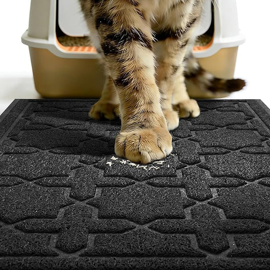 Yimobra Cat Litter Mat, Litter Trapping Waterproof Non Slip PVC Mat, Scatter Control Easy Clean for Litter Box, 47"x36", Black