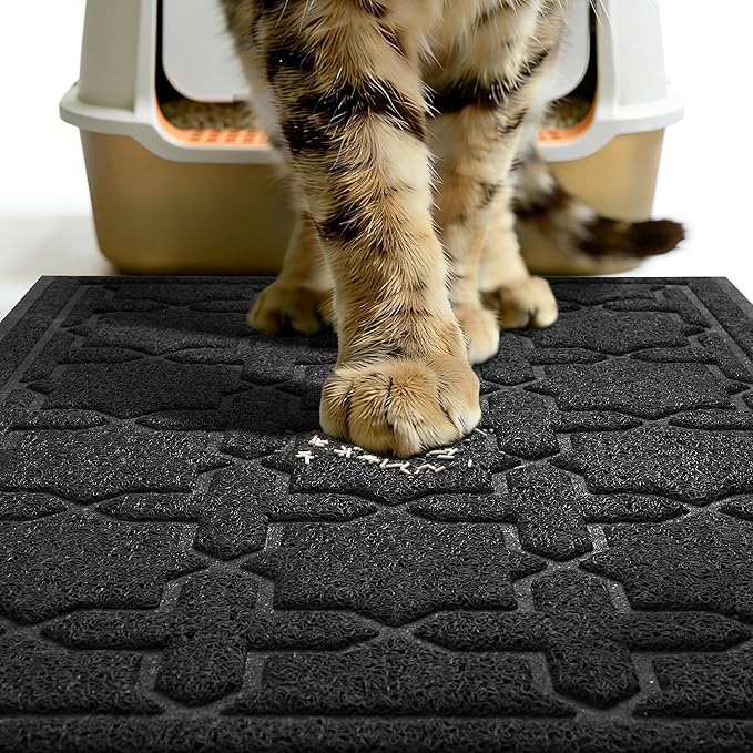 Yimobra Cat Litter Mat, Litter Trapping Waterproof Non Slip PVC Mat, Scatter Control Easy Clean for Litter Box, 35.4"x23.6", Black