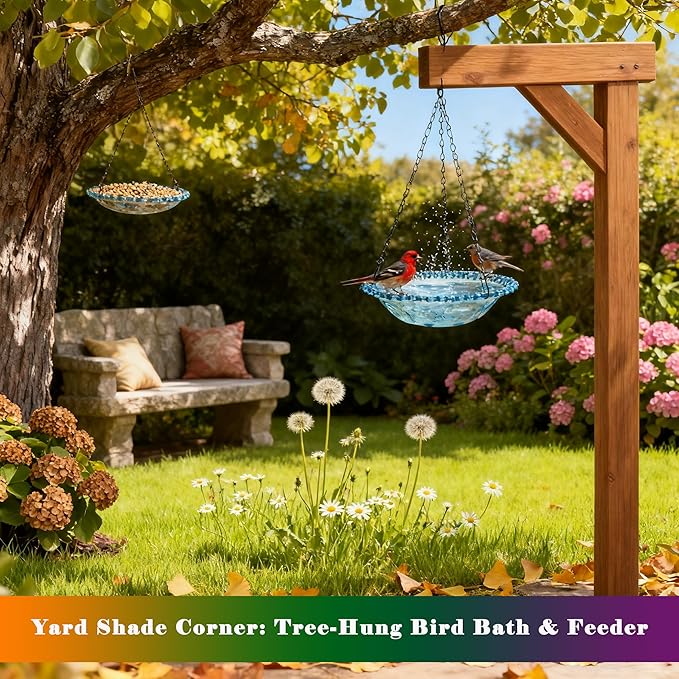 4 Pack Super Value Hanging Plastic Bird Baths and Feeders for Outdoors Bird Water Bowls and Seed Trays Set Attract Wild Birds Garden Yard Decor Gift (4 Pack Blue)