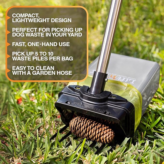 Neater Pet Brands Lift N’ Bag 2.0 Dog Pooper Scooper with Bag Attachment & 22" Pole for Small to Large Dogs, New & Improved Design, 195 Refill Bags, Heavy Duty Dog Poop Scooper for Yard, One-Hand Use