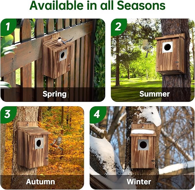 Bird Houses for Outside with Metal Predator Guard for Bluebird Wren Swallow Finch, Carbonized Wooden Nesting Boxes for Outdoor, Sturdy Bird House,Easy to Clean