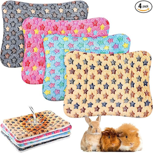 Haull 4 Pcs Waterproof Guinea Pig Bedding Guinea Pig Bed Plush Cage Liners Soft Rabbit Dog Crate Pad Cat Mat Reversible Cozy Animal Pee Pad Hamster Bunny Mat Accessory(Star,13 x 10 Inch)