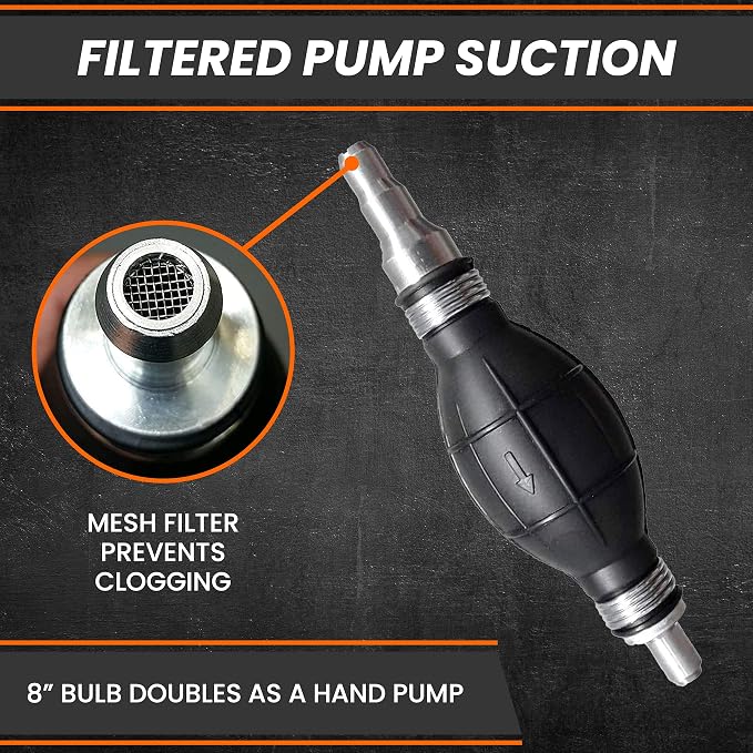 Fuel Transfer Pump - Gas Siphon Pro Pump for Gasoline, Oil, Diesel, Water, Liquid, Fluid - Portable Hand Gas Pump Includes Brass Tip Weight, 9 Ft Hose and Pinch Clip - 3.5 Gls/Min