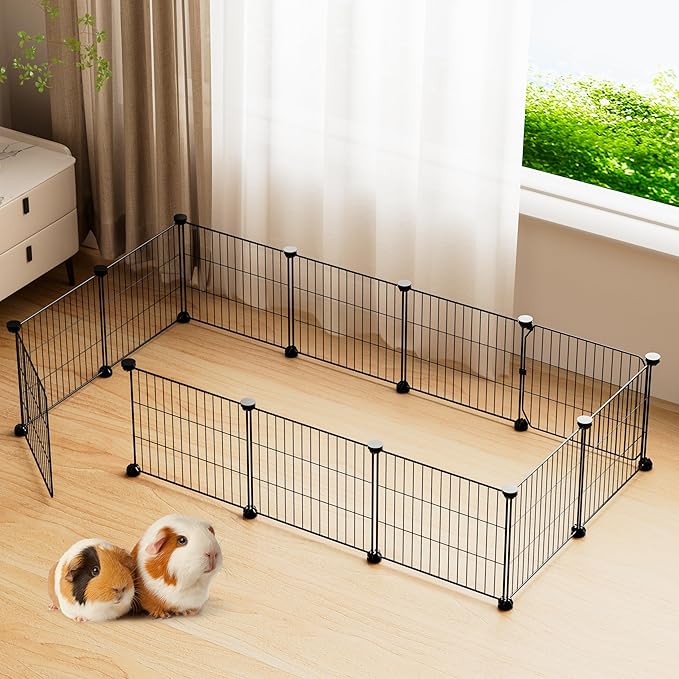 BUCATSTATE 12 Panels Guinea Pig Playpen, Rabbit Playpen Indoor, 56" L x 24" W x 12" H Small Animal Playpen with Door for Guinea Pigs, Bunny, Hedgehogs, Chinchillas