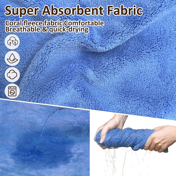 Soft Dog Bathrobe Fast Drying Dog Coat, Super Absorbent Dog Towels for After Bath, Microfiber Pet Robe Adjustable Collar & Belly Warm Keeping Dogs Coat for Pet Dogs & Cats (Blue, Large)