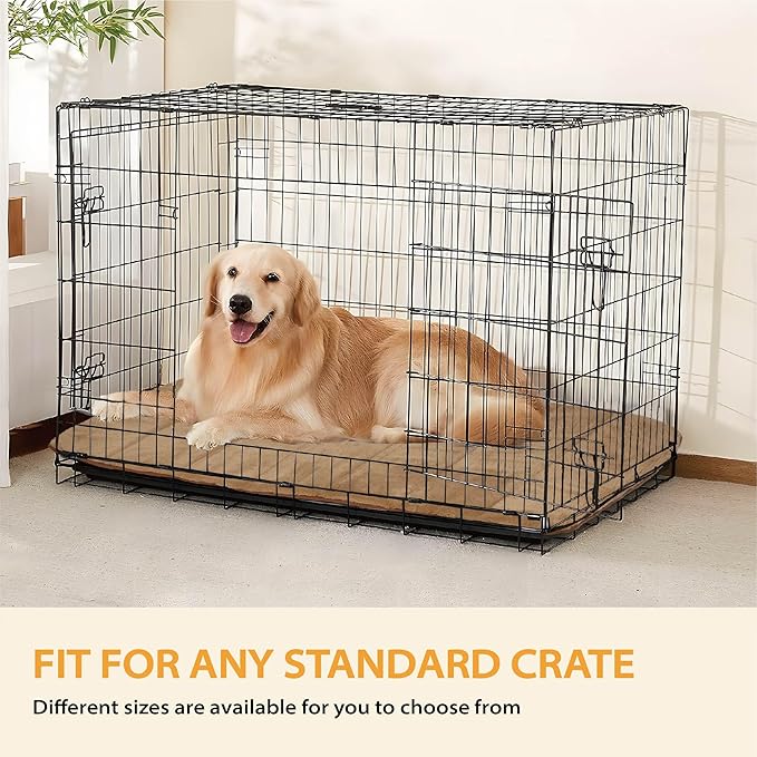 Dog Crate Pad for Large Dog - 35x23 Memory Foam Dog Bed, Washable & Anti-Slip Dog Bed Mat, Ultra Soft Kennel Pad for Dogs Cozy Sleeping Mat, Khaki