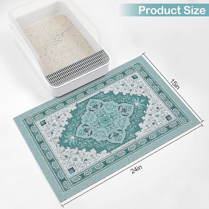Glittme Cat Litter Mat with Non-Slip Bottom Litter Box Mat 24"X15" Litter Trapping Mat Easy to Clean Washable Cat Food Mat for Kitty,S