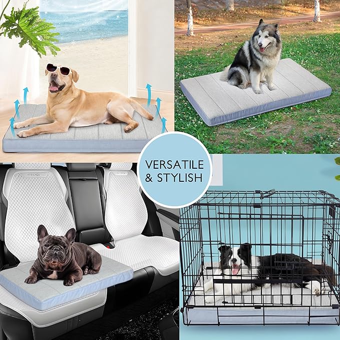 Cooling Dog Bed for Medium Dogs - Orthopedic Pet Beds with Memory Foam, QMAX>0.5, Waterproof Removable Washable Cover for Hot Weather, Gery, 30" L x 20" W x 3" H