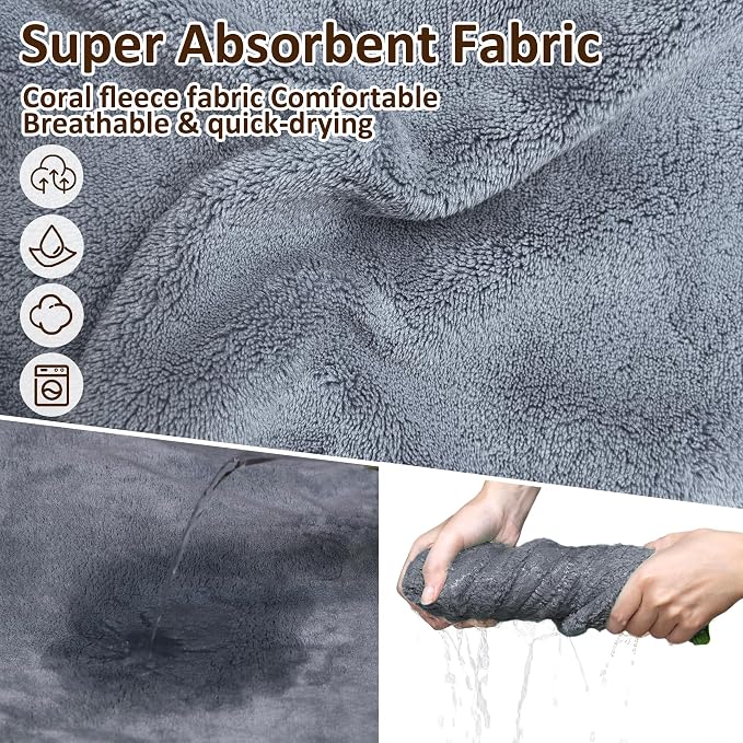 Soft Dog Bathrobe Fast Drying Dog Coat, Super Absorbent Dog Towels for After Bath, Microfiber Pet Robe Adjustable Collar & Belly Warm Keeping Dogs Coat for Pet Dogs & Cats (Grey, 3X-Large)