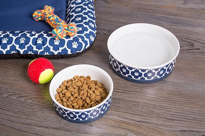 Bone Dry Lattice Collection Pet Bowl & Canister, Single Dish, Medium 6x2", Nautical Blue