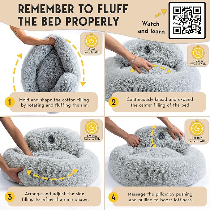 PetJett XL Dog Beds for Large Sized Dog - 45'' Extra Large Dog Bed, Anti-Slip & Washable Super Soft Round Donut Bed, Fluffy Faux Fur Anti-Anxiety Premium Comfort Pet Bed, Fits Dogs up to 120 lbs