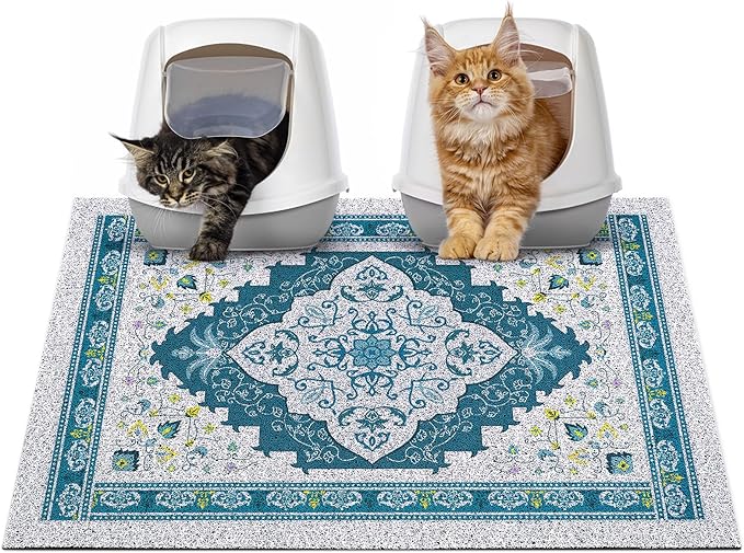Glittme Cat Litter Mat with Non-Slip Bottom Litter Box Mat 33"X22" Litter Trapping Mat Easy to Clean Washable Cat Food Mat for Kitty,L