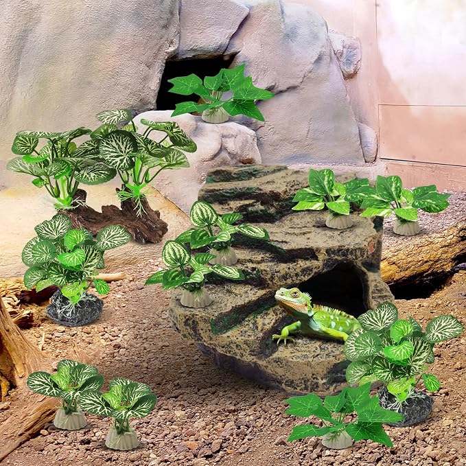 GOZILLA Silk Fish Tank Plants,Reptile Artificial Plant,Reptile Plants for Terrarium,Aquarium Decorations Accessories Set,Resin Driftwood Artificial Silk Aquarium Plant for Fish Tank.(11PCS/D-Set)