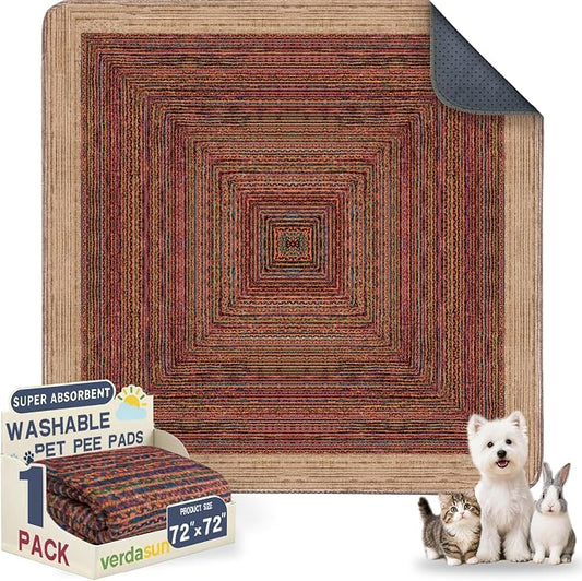 Washable Pee Pads for Dogs, Reusable Puppy Potty Training Pads, Ultra-Absorbent Thick Waterproof Leak-Proof Non-Slip Pads & Mat for Crate, Playpen, Floor, Whelping & Housebreaking , 1 Pack 72"x72"
