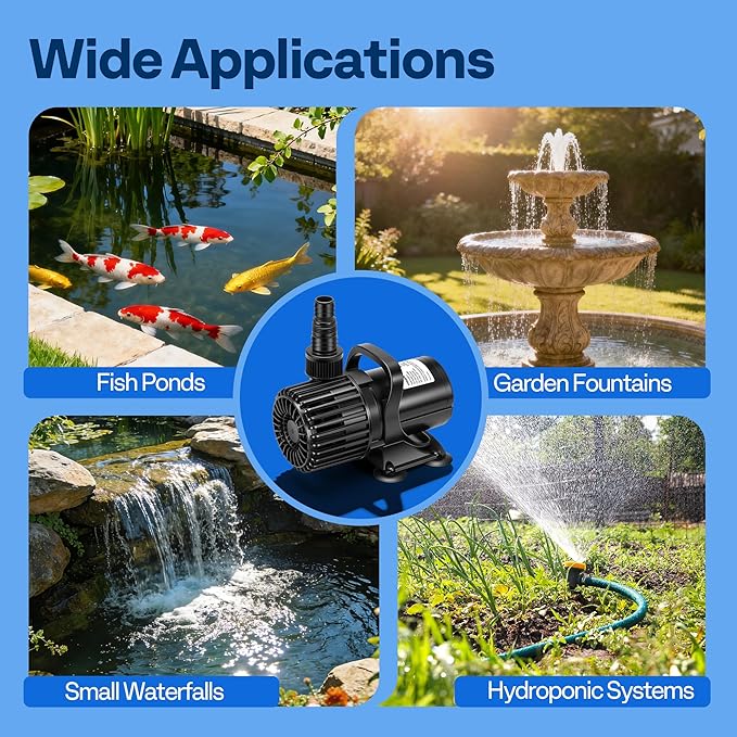 VIVOHOME Electric 62W 1100GPH Submersible Water Pump for Koi Pond Pool Waterfall Fountains Fish Tank and Aquarium