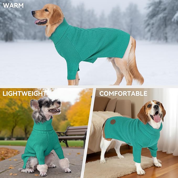 cyeollo 4XL Dog Sweater, Stretchy & Cozy Warm Dog Sweaters for Large Dogs Boy, Pullover Knit Fall Winter Sweatshirt for Giant Breed Big Dogs Clothes, Doberman Great Dane Apparel, Aqua Green XXXXL