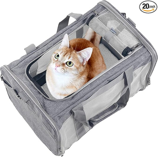 Cat Dog Carrier for Small Medium Cats Pet Carrier Bag for Cats Puppies Portable Dog Carrier Soft Pet Travel Carrier for Pet Bag Carrier Airline Approved Dog Cat Carrier (Large, Grey)