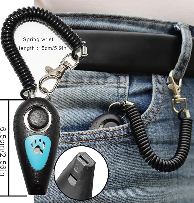 Pet Training Clicker with Whistle and Wrist Strap - Dog Training Clickers Whistles (Black + Blue)