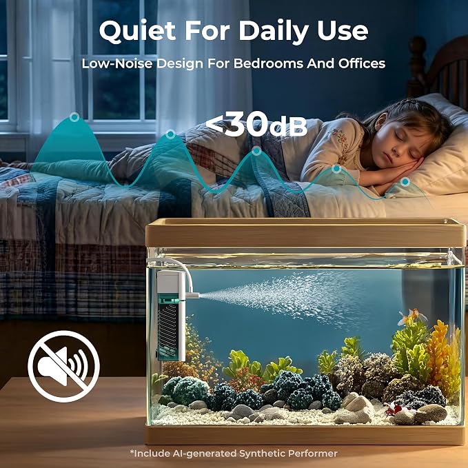 Small Aquarium Filter, 5W Internal Filter for 10-20 Gallon Fish Tanks | 110GPH F.Max, Quiet 30 dB, Aeration or Rainfall Mode, Adjustable Water Flow, Sponge & Filter Balls, Fits 10-20 Gallon Tanks