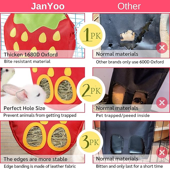 JanYoo Timothy Hay Dispenser for Rabbits Guinea Pigs Hay Bag Rack Manage Storage Hanging Large No Mess for Bunny Accessories